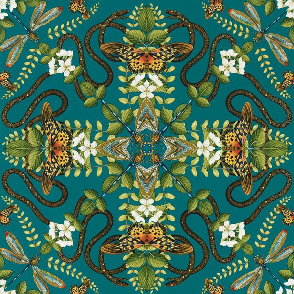 Emerald Forest Wp - Teal Multi By Clarke And Clarke | Clarke & Clarke Botanical Wonders Wallcovering |Animal/Insects Novelty Wallcovering Print