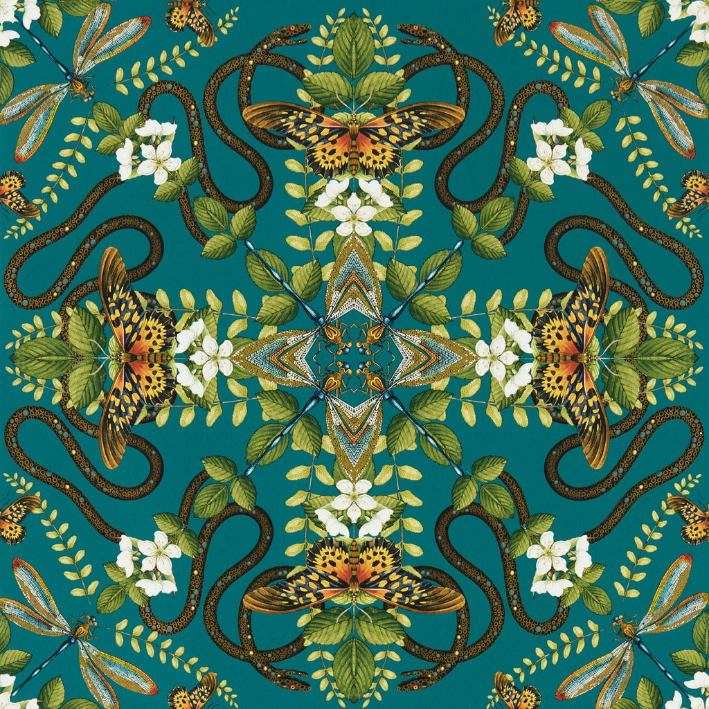 Emerald Forest Wp - Teal Multi By Clarke And Clarke | Clarke & Clarke Botanical Wonders Wallcovering |Animal/Insects Novelty Wallcovering Print