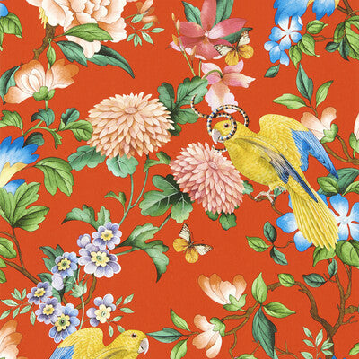 Golden Parrot Wp - Coral Multi By Clarke And Clarke | Clarke & Clarke Botanical Wonders Wallcovering |Animal/Insects Novelty Wallcovering Print