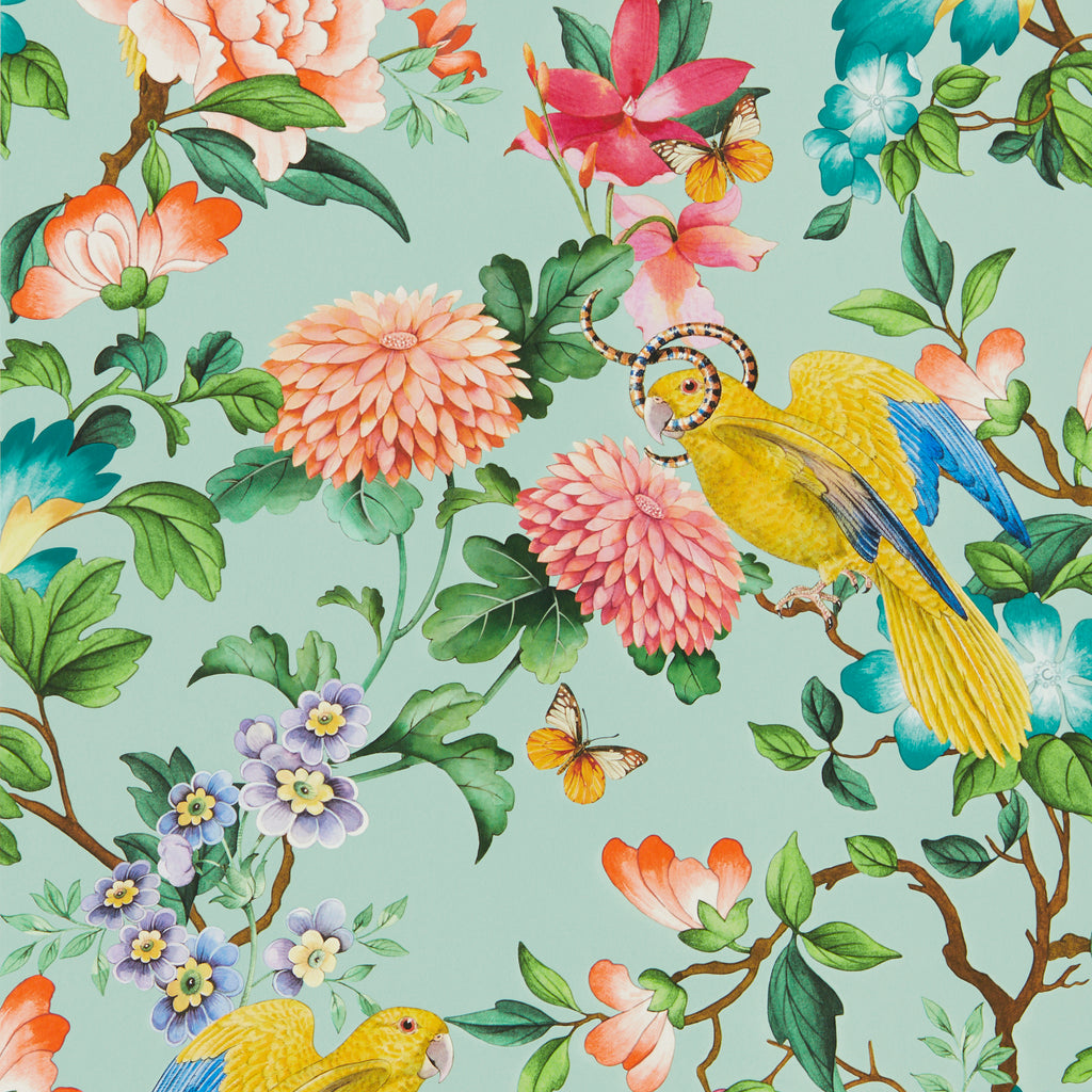 Golden Parrot Wp - Mineral Multi By Clarke And Clarke | Clarke & Clarke Botanical Wonders Wallcovering |Animal/Insects Novelty Wallcovering Print