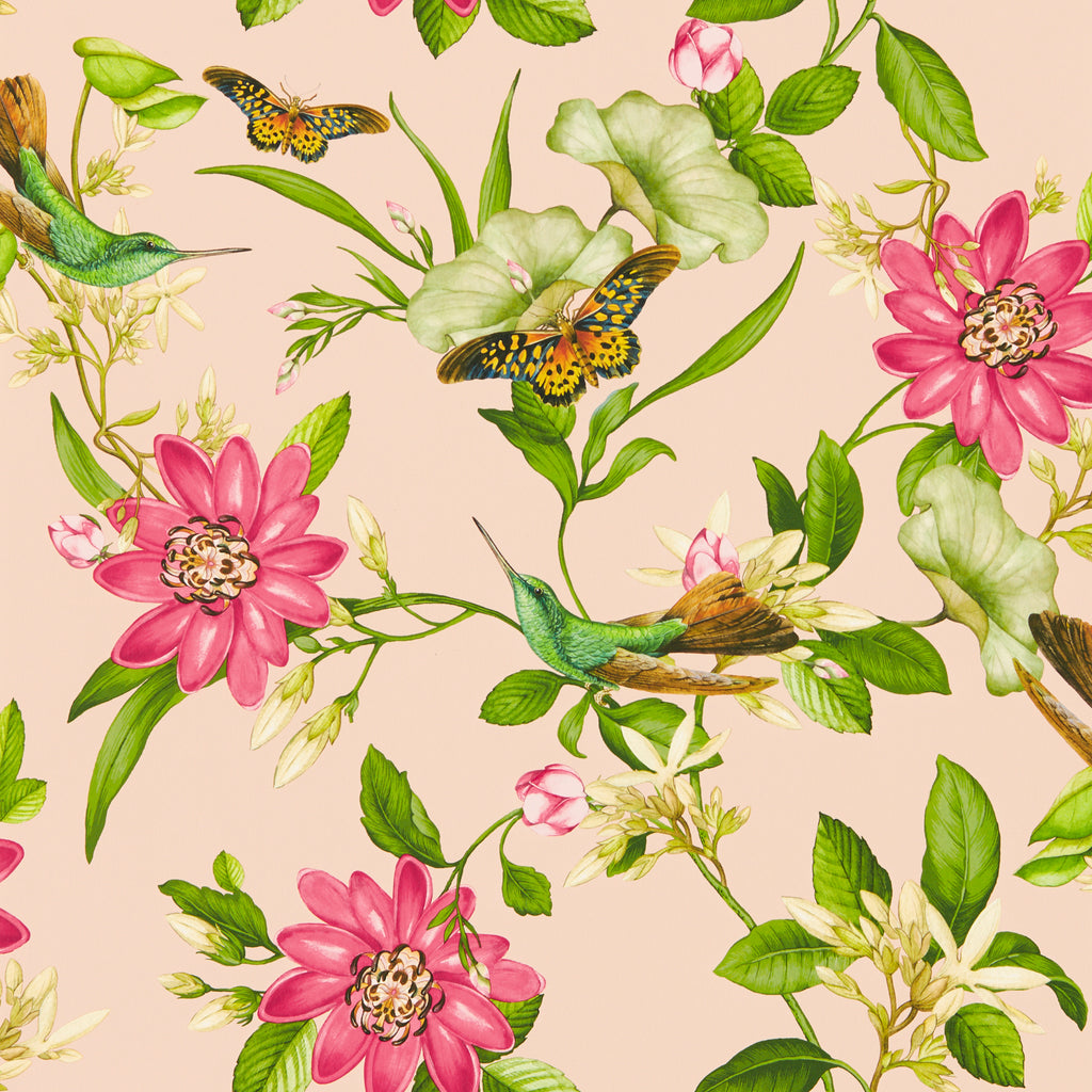 Pink Lotus Wp - Blush Multi By Clarke And Clarke | Clarke & Clarke Botanical Wonders Wallcovering | Animal/Insects Wallcovering Print