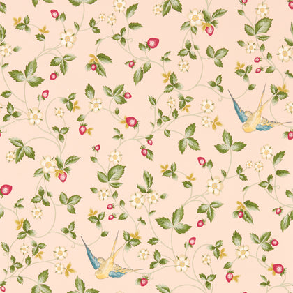 Wild Strawberry Wp - Blush Multi By Clarke And Clarke | Clarke & Clarke Botanical Wonders Wallcovering | Animal/Insects Wallcovering Print