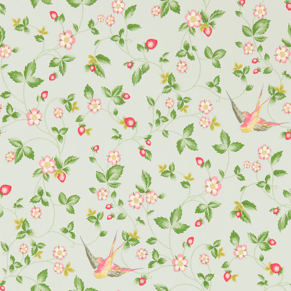 Wild Strawberry Wp - Dove Multi By Clarke And Clarke | Clarke & Clarke Botanical Wonders Wallcovering | Animal/Insects Wallcovering Print