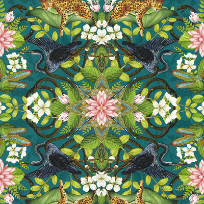 Samples and Purchasing available for Wonderlust Wp - Teal Multi By Clarke And Clarke | Clarke & Clarke Botanical Wonders Wallpaper |Animal/Insects Novelty Wallcovering Print at Designer Wallcoverings and Fabrics