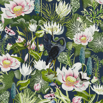 Waterlily Wp - Midnight Multi By Clarke And Clarke | Clarke & Clarke Botanical Wonders Wallcovering | Animal/Insects Wallcovering Print