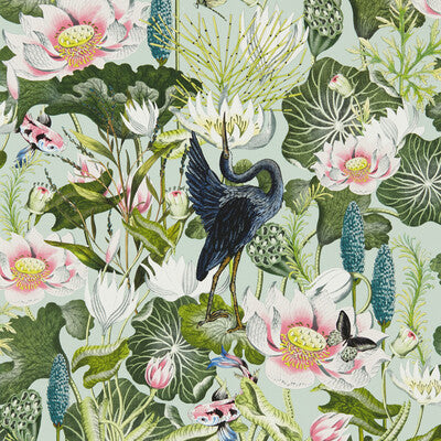 Waterlily Wp - Mineral Multi By Clarke And Clarke | Clarke & Clarke Botanical Wonders Wallcovering | Animal/Insects Wallcovering Print
