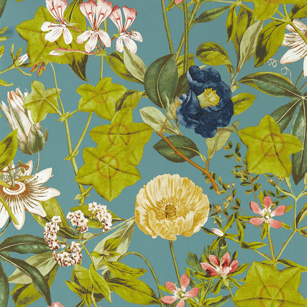 Passiflora - Chambray Wp Turquoise By Clarke And Clarke | Clarke & Clarke Exotica 2 Luxury Wallcovering | Botanical & Floral Wallcovering Print