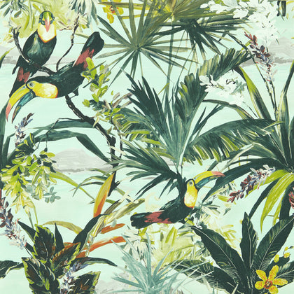 Toucan - Sky Wp Blue By Clarke And Clarke | Clarke & Clarke Exotica 2 Luxury Wallcovering |Animal/Insects Botanical & Floral Wallcovering Print