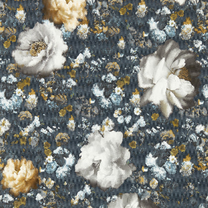 Camile - Midnight/Gold Wp Dark Blue By Clarke And Clarke | Clarke & Clarke Fusion Luxury Wallcovering | Botanical & Floral Wallcovering Print