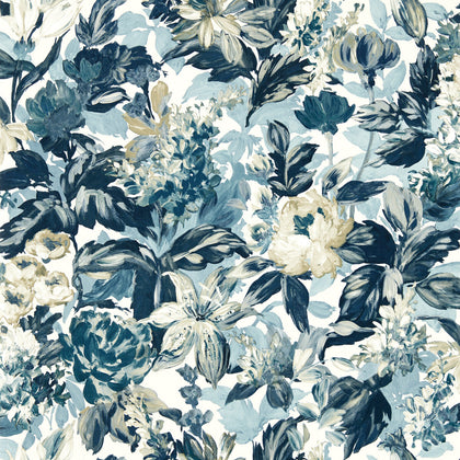 Lilum - Denim Ivory Wp Blue By Clarke And Clarke | Clarke & Clarke Marianne Wallcovering | Botanical & Floral Wallcovering Print
