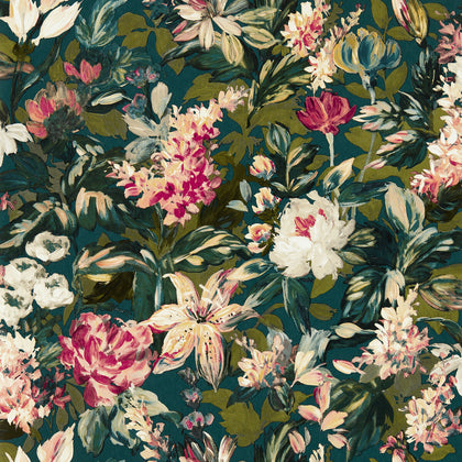 Lilum - Peacock Wp Teal By Clarke And Clarke | Clarke & Clarke Marianne Wallcovering | Botanical & Floral Wallcovering Print
