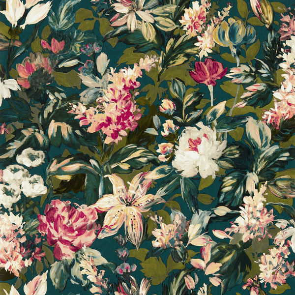 Lilum - Peacock Wp Teal By Clarke And Clarke | Clarke & Clarke Marianne Wallcovering | Botanical & Floral Wallcovering Print