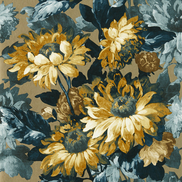 Sunforest - Gilver Denim Wp Gold By Clarke And Clarke | Clarke & Clarke Marianne Wallcovering | Botanical & Floral Wallcovering Print