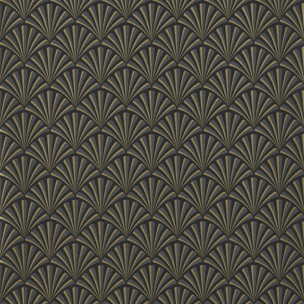 Chrysler - Noir Wp Black By Clarke And Clarke | Clarke & Clarke Lusso Wallcovering |Geometric Metallic Wallcovering Print