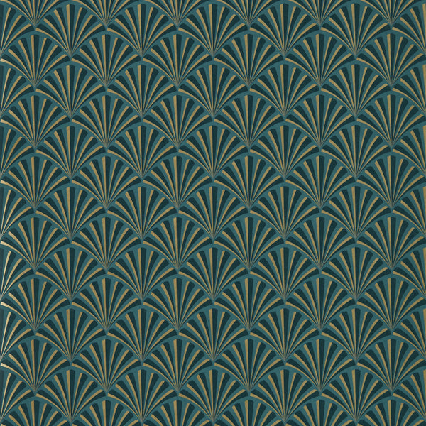 Chrysler - Teal Wp Teal By Clarke And Clarke | Clarke & Clarke Lusso Wallcovering |Geometric Metallic Wallcovering Print
