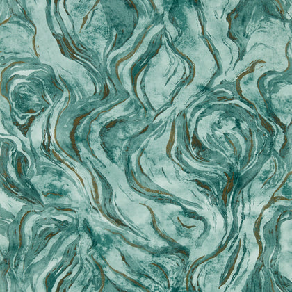 Lavico - Teal Wp Teal By Clarke And Clarke | Clarke & Clarke Lusso Wallcovering |Abstract Metallic Wallcovering Print