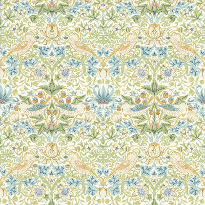 Strawberry Thief - Apple Wp Green By Clarke And Clarke | Clarke & Clarke William Morris Wallcovering |Botanical & Floral Animal/Insects Wallcovering Print