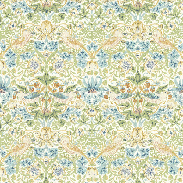 Strawberry Thief - Apple Wp Green By Clarke And Clarke | Clarke & Clarke William Morris Wallcovering |Botanical & Floral Animal/Insects Wallcovering Print