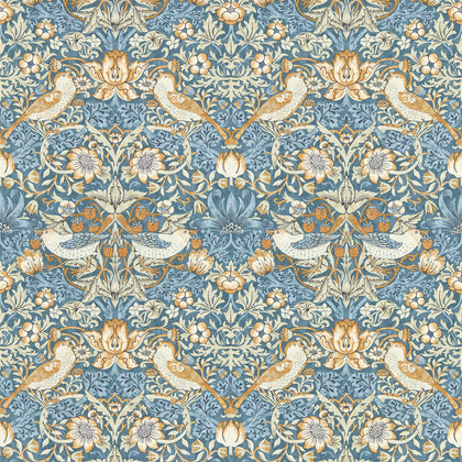 Strawberry Thief - Denim Wp Blue By Clarke And Clarke | Clarke & Clarke William Morris Wallcovering |Botanical & Floral Animal/Insects Wallcovering Print