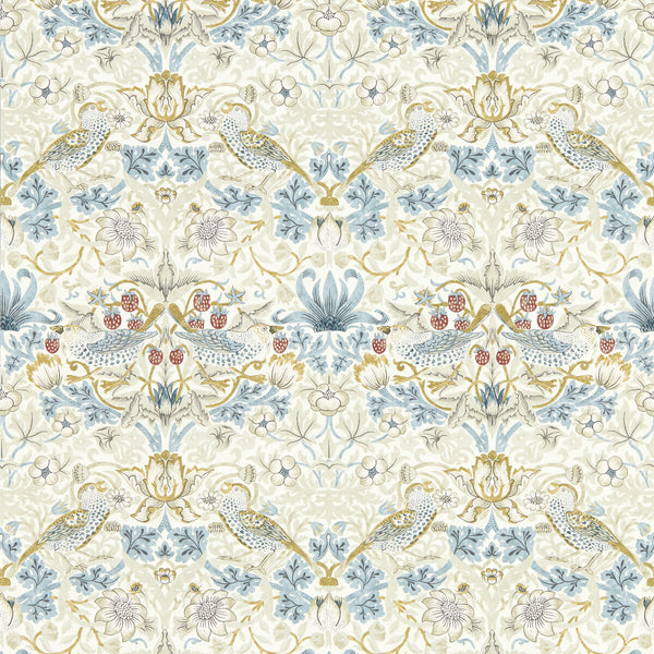 Strawberry Thief - Linen Wp Beige By Clarke And Clarke | Clarke & Clarke William Morris Wallcovering |Botanical & Floral Animal/Insects Wallcovering Print