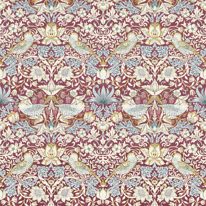 Strawberry Thief - Plum Wp Burgundy/Red By Clarke And Clarke | Clarke & Clarke William Morris Wallcovering |Botanical & Floral Animal/Insects Wallcovering Print