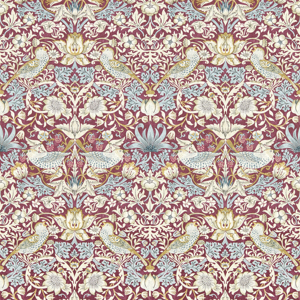 Strawberry Thief - Plum Wp Burgundy/Red By Clarke And Clarke | Clarke & Clarke William Morris Wallcovering |Botanical & Floral Animal/Insects Wallcovering Print