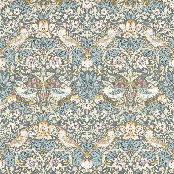 Strawberry Thief - Slate Wp Grey By Clarke And Clarke | Clarke & Clarke William Morris Wallcovering |Botanical & Floral Animal/Insects Wallcovering Print