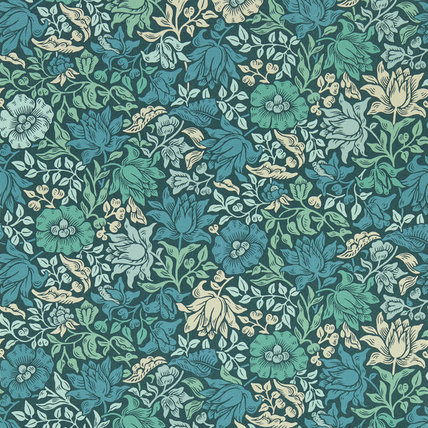 Mallow - Teal Wp Teal By Clarke And Clarke | Clarke & Clarke William Morris Wallcovering | Botanical & Floral Wallcovering Print