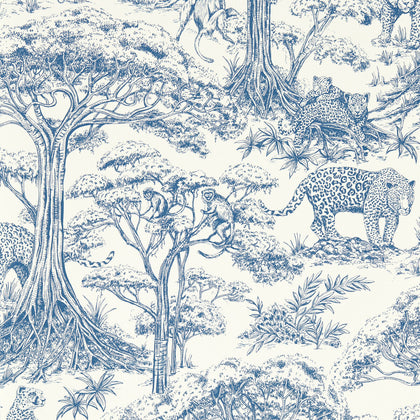Kisumu - Caribbean Wp Dark Blue By Clarke And Clarke | Clarke & Clarke Breegan Jane Wallcovering |Animal/Insects Toile Wallcovering Print