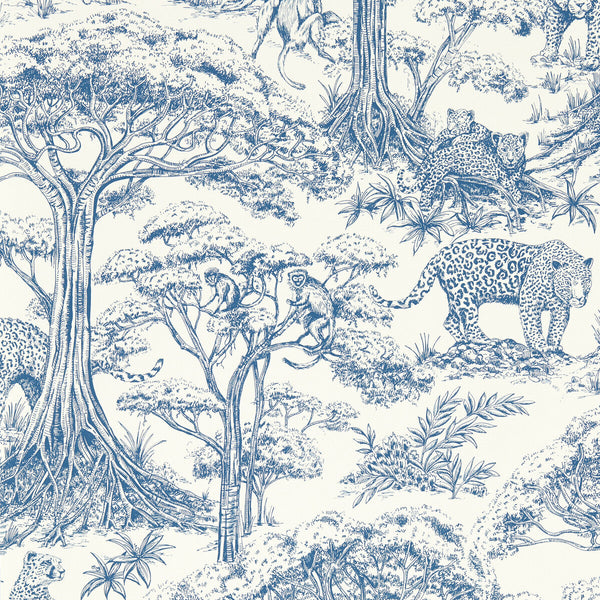 Kisumu - Caribbean Wp Dark Blue By Clarke And Clarke | Clarke & Clarke Breegan Jane Wallcovering |Animal/Insects Toile Wallcovering Print