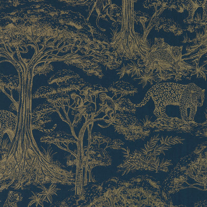 Kisumu - Midnight/Luxe Wp Dark Blue By Clarke And Clarke | Clarke & Clarke Breegan Jane Wallcovering |Animal/Insects Toile Wallcovering Print