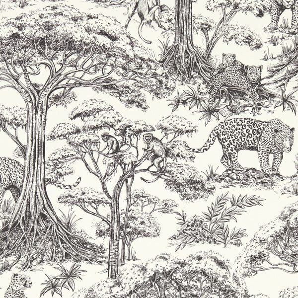 Kisumu - Noir Wp Black By Clarke And Clarke | Clarke & Clarke Breegan Jane Wallcovering |Animal/Insects Toile Wallcovering Print