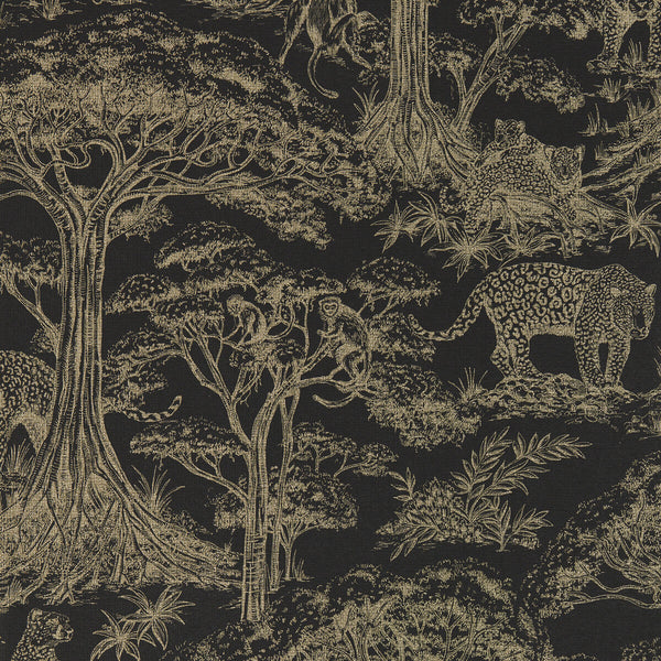 Samples and Purchasing available for Kisumu - Noir/Luxe Wp Black By Clarke And Clarke | Clarke & Clarke Breegan Jane Wallcovering |Animal/Insects Toile Wallcovering Print at Designer Wallcoverings and Fabrics