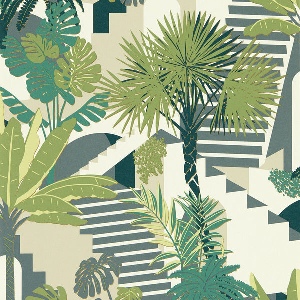 Malindi - Palm Wp Green By Clarke And Clarke | Clarke & Clarke Breegan Jane Wallcovering |Botanical & Floral Metallic Wallcovering Print