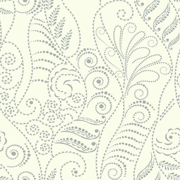 Kravet Design - W3596-11 White | Kravet Design | Candice Olson Collection |Metallic Paisley Wallcovering Print