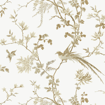 Kravet Design - W3714-101 White | Kravet Design | Ronald Redding |Chinoiserie Flora & Fauna Wallcovering Print