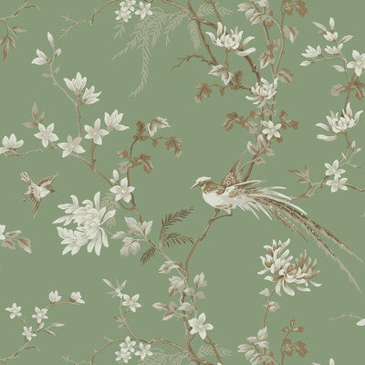 W3714-3 Green | Kravet Design | Ronald Redding |Chinoiserie Flora & Fauna Wallcovering Print