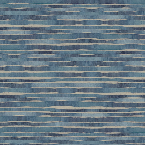W3716-5 Blue | Kravet Design | Ronald Redding |Metallic Stripes Wallcovering Print