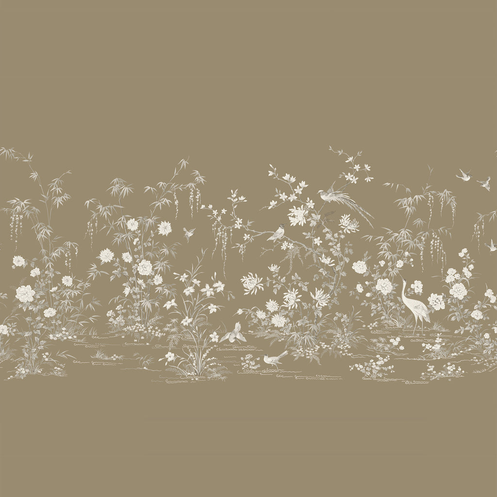 W3718-6 Brown | Kravet Design | Ronald Redding | Botanical & Floral Metallic Wallcovering Print