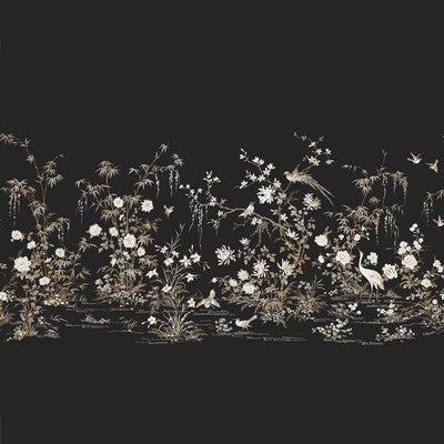 W3718-8 Black | Kravet Design | Ronald Redding | Botanical & Floral Metallic Wallcovering Print