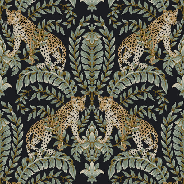 W3721-8 Black | Kravet Design | Ronald Redding | Flora & Fauna Wallcovering Print