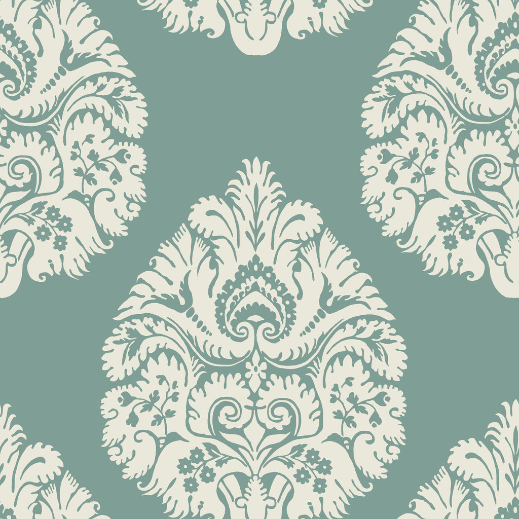 W3726-3 Teal | Kravet Design | Ronald Redding |Damask Wallcovering Print