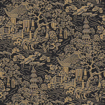 Kravet Design - W3742-8 Black | Kravet Design | Ronald Redding |Chinoiserie Wallcovering Print