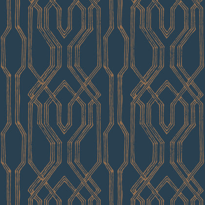 W3748-5 Blue | Kravet Design | Ronald Redding | Lattice/Scrollwork Wallcovering Print