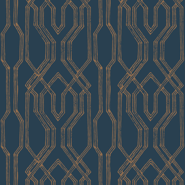 W3748-5 Blue | Kravet Design | Ronald Redding | Lattice/Scrollwork Wallcovering Print