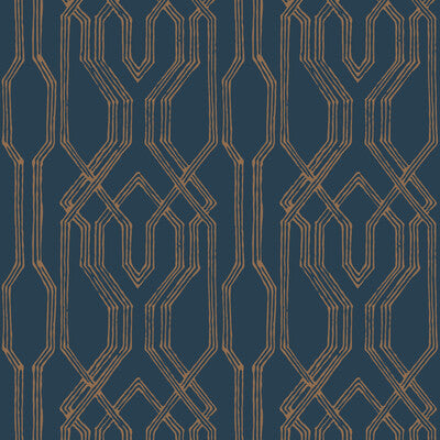 W3748-5 Blue | Kravet Design | Ronald Redding | Lattice/Scrollwork Wallcovering Print
