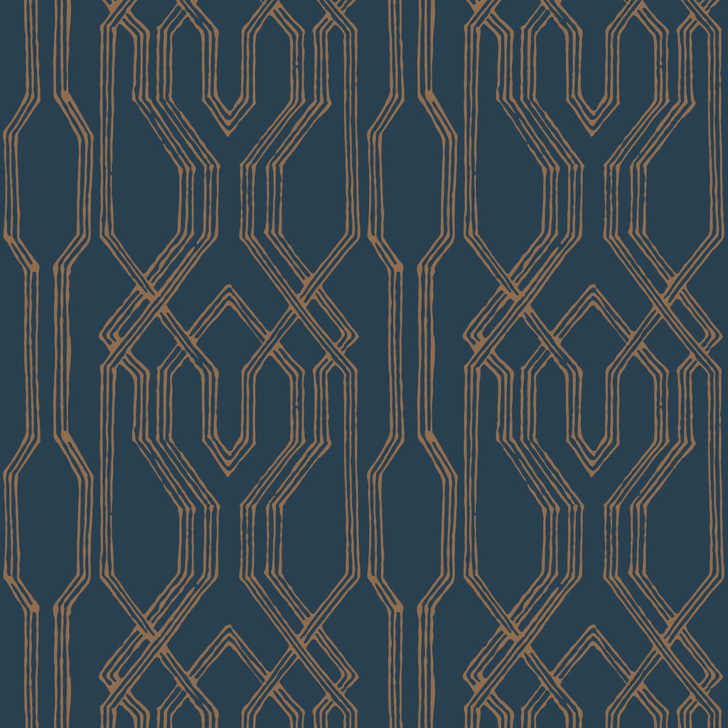 W3748-5 Blue | Kravet Design | Ronald Redding | Lattice/Scrollwork Wallcovering Print