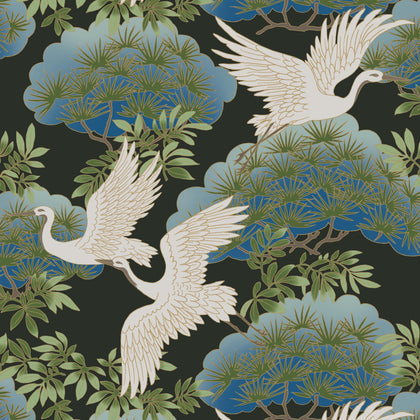 W3751-8 Black | Kravet Design | Ronald Redding | Flora & Fauna Wallcovering Print