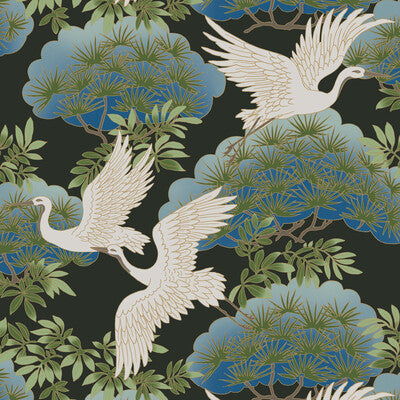 W3751-8 Black | Kravet Design | Ronald Redding | Flora & Fauna Wallcovering Print