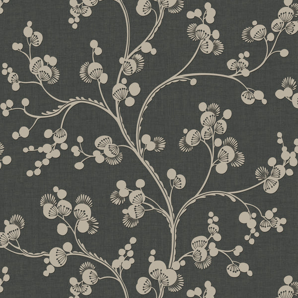 W3772-8 Black | Kravet Design | Botanical & Floral Wallcovering Print